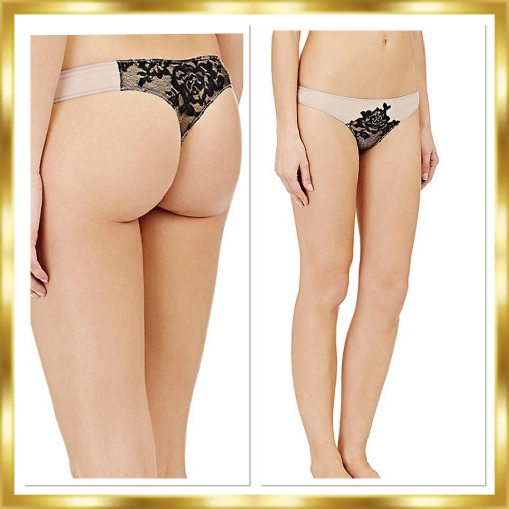 La Perla Privilege Leavers Lace Black Floral Embroidery Thong Panty Size 2